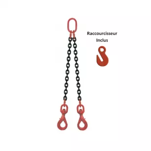 Elingue chaine - 2Brins - Crochet V/Auto/Emerillon + raccourcisseur - Longueur : 1m à 6m - CMU de 1T6 à 7T5- Elingue chaine - 2Brins - Crochet V/Auto/Emerillon + raccourcisseur - Longueur : 1m à 6m - CMU de 1T6 à 7T5- Visuel